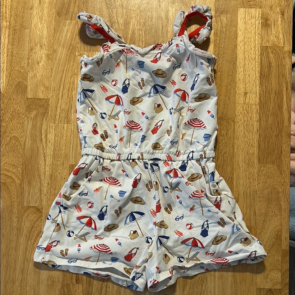 Janie and Jack Beach Print Romper - White and Red